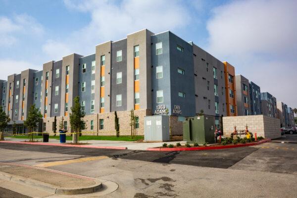 Orange Coast College's new residence hall, The Harbour, is seen from across the street in Costa Mesa, Calif., on Oct. 7, 2020. (John Fredricks/The Epoch Times)