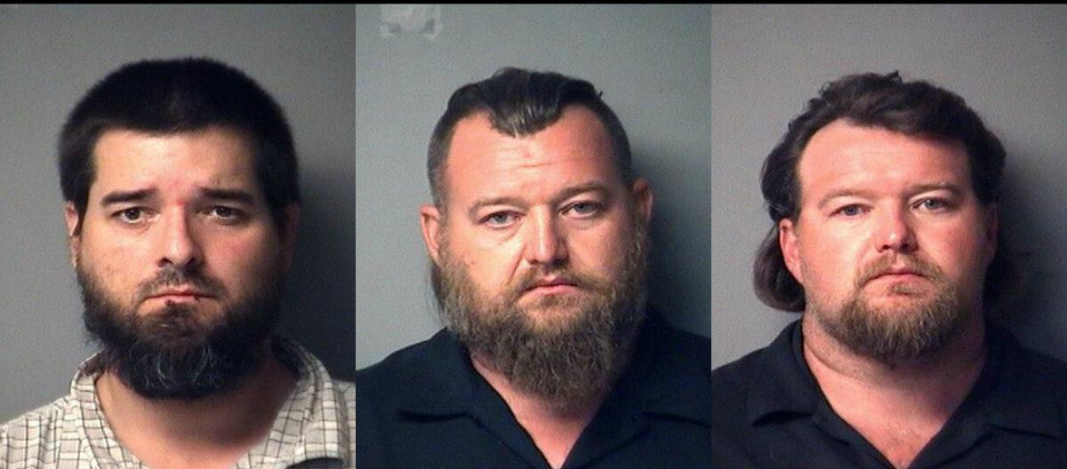 (From left to right) Eric Molitor, William Null, and Michael Null in booking photographs. (Antrim County Sheriff via AP)