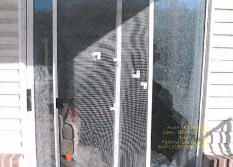 The sliding glass doors at Breonna Taylor's apartment in Louisville, Ky., following a March 13, 2020, police raid. (Louisville Metro Police Department)
