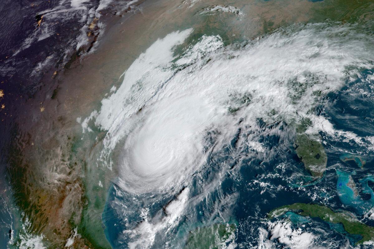 This GOES-16 GeoColor satellite image taken on Oct. 9, 2020, at 10:00 a.m. EDT, shows Hurricane Delta in the Gulf of Mexico. (NOAA via AP)