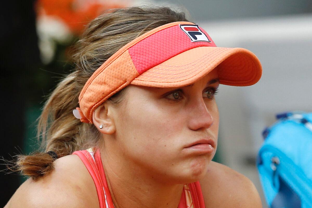 Sofia Kenin of the United States reacts to losing the final of the French Open tennis tournament against Poland's Iga Swiatek at the Roland Garros stadium in Paris, France, on Oct. 10, 2020. (Michel Euler/AP Photo)