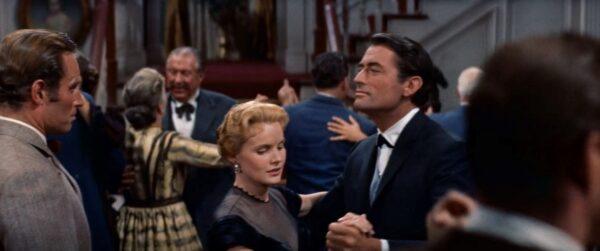 (Front L–R): Charlton Heston, Carroll Baker, and Gregory Peck in “The Big Country.” (United Artists)