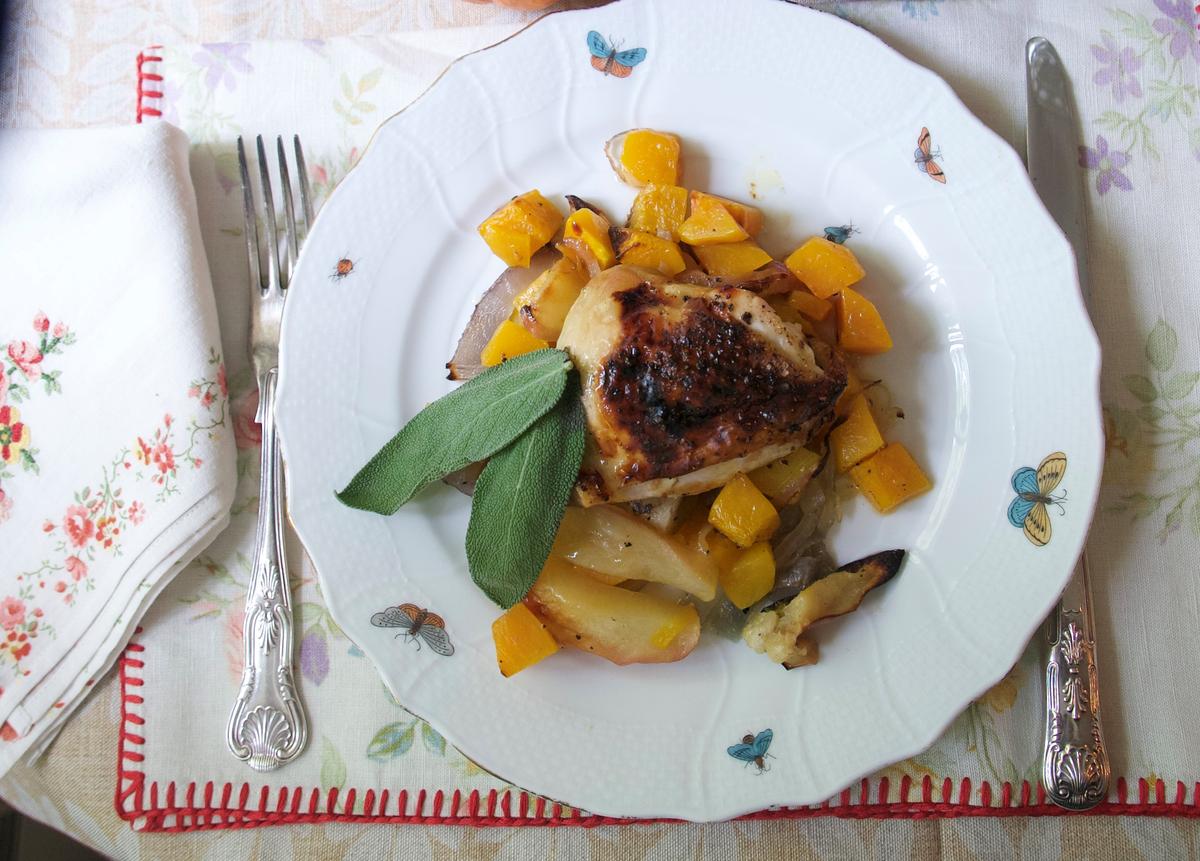 Sheet-Pan Roast Chicken, Apple, and Butternut Squash