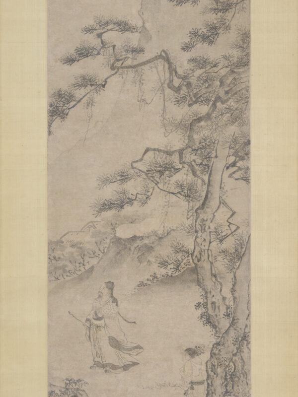 In this central panel of an ink-wash landscape painting, artist Du Jin has portrayed poet Tao Yuanming strolling through the mountains and admiring the chrysanthemum blossoms. <span style="font-weight: 400;">Yuanming was known for his love of the flower, and often alluded to it in his poetry. </span>The Metropolitan Museum of Art. (Public Domain)