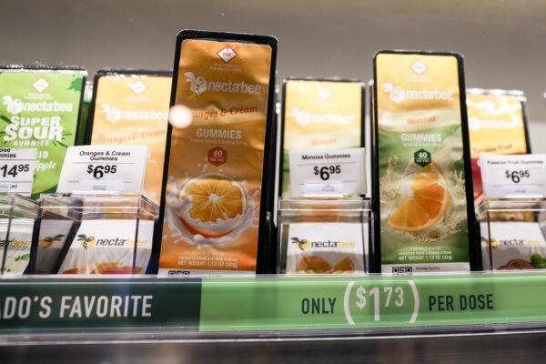 Edible cannabis products for sale at a dispensary in Denver, Colo., on Sept. 30, 2020. (Charlotte Cuthbertson/The Epoch Times)