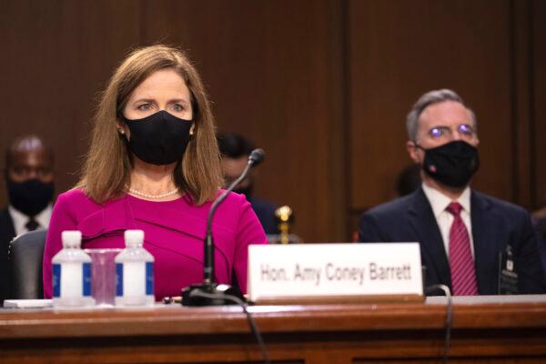 Supreme Court Justice nominee Judge Amy Coney Barrett participates in her Senate Judiciary Committee confirmation hearing for Supreme Court Justice in the Hart Senate Office Building in Washington, on Oct. 12, 2020. (Shawn Thew-Pool/Getty Images)