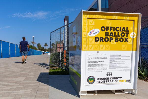An Orange County official ballot drop box in Santa Ana, Calif., on Sept. 18, 2020. (John Fredricks/The Epoch Times)