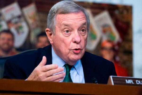 Senate Democratic Whip Dick Durbin (D-Ill.) speaks during a Senate Judiciary Committee hearing in Washington on Oct. 13, 2020. (Tom Williams/Pool/AFP via Getty Images)