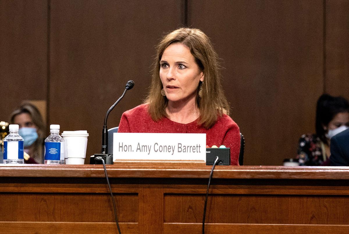  Supreme Court nominee Judge Amy Coney Barrett testifies before the Senate Judiciary Committee on the second day of her Supreme Court confirmation hearing on Capitol Hill in Washington, on Oct. 13, 2020. (Anna Moneymaker-Pool/Getty Images)