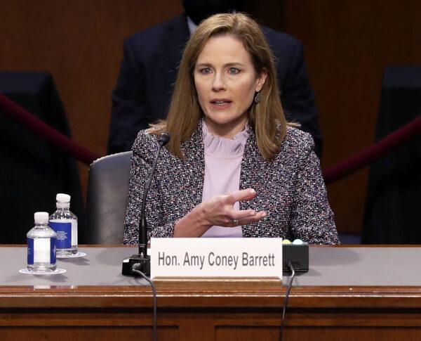 Judge Amy Coney Barrett testifies during the third day of her Senate confirmation hearing to the Supreme Court on Capitol Hill in Washington on Oct. 14, 2020. (Michael Reynolds/Pool via Reuters)