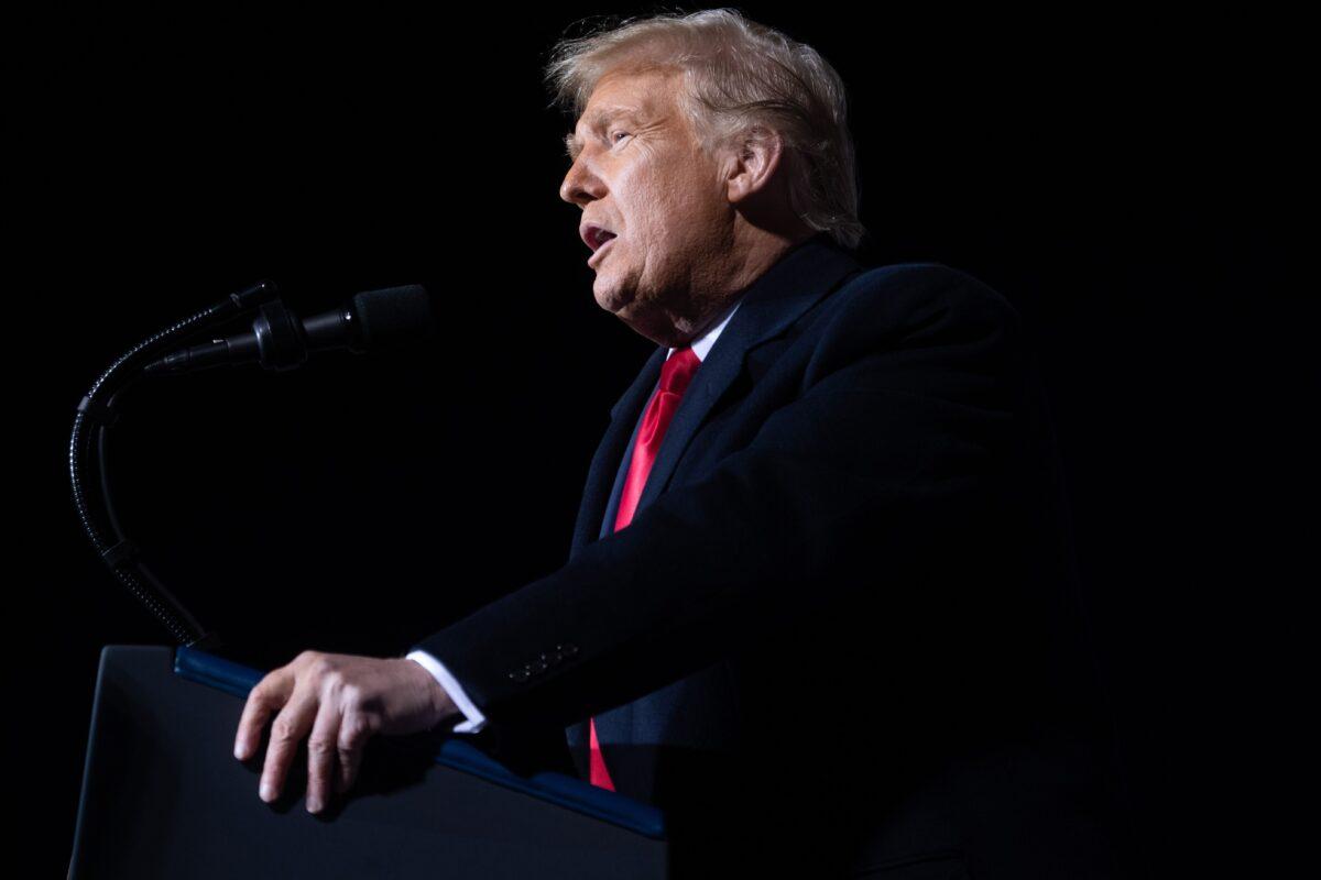 President Donald Trump holds a rally as he campaigns at John Murtha Johnstown-Cambria County Airport in Johnstown, Penn., Oct. 13, 2020. (Saul Loeb/AFP via Getty Images)