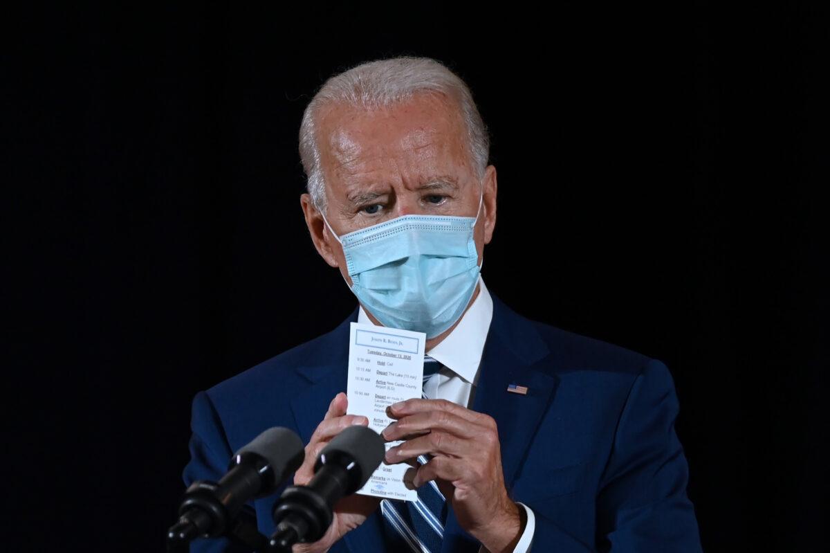 Democratic presidential nominee Joe Biden speaks in Fort Lauderdale, Fla., on Oct. 13, 2020. (Jim Watson/AFP via Getty Images)