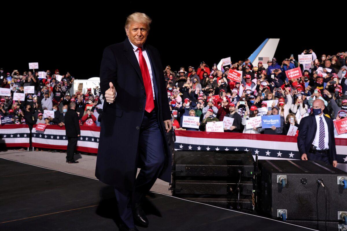 President Donald Trump holds a campaign rally at John Murtha Johnstown-Cambria County Airport in Johnstown, Penn., on Oct. 13, 2020. (Jonathan Ernst/Reuters)