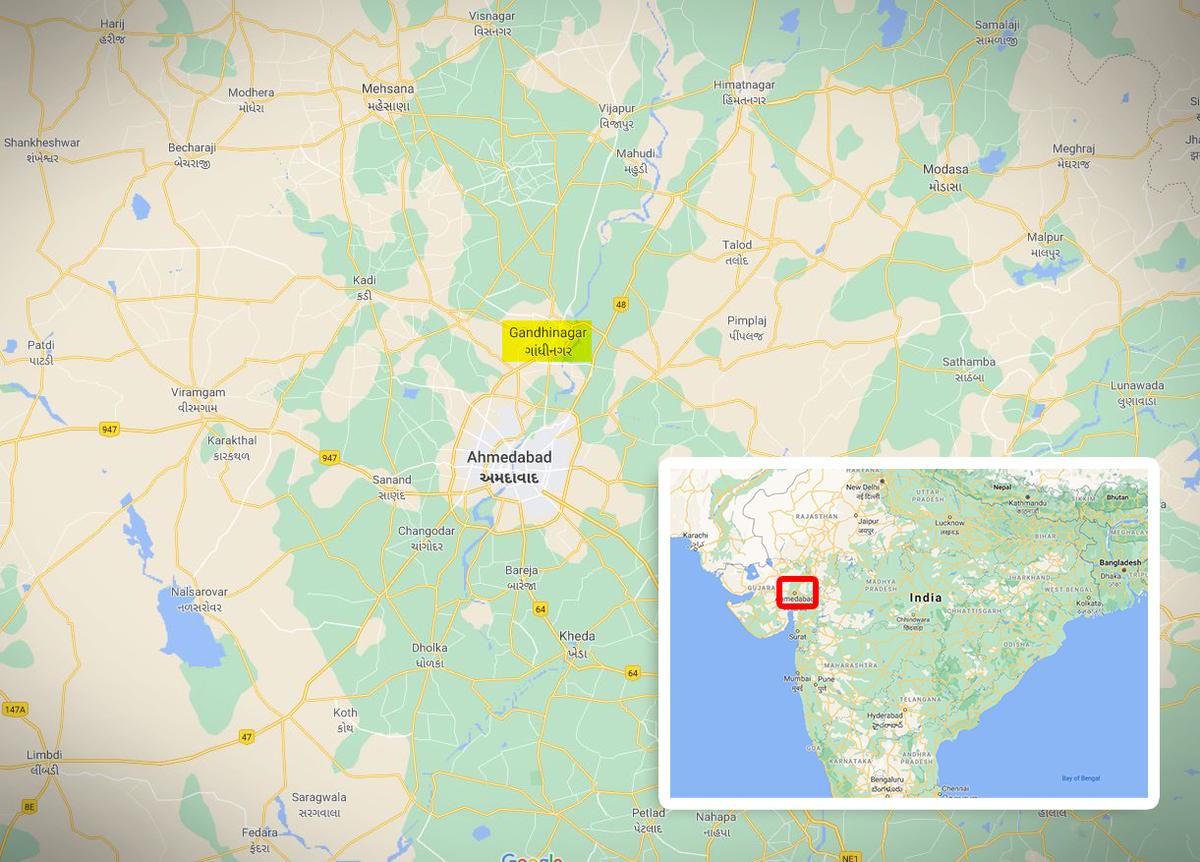 Gandhinagar, India (<a href="https://www.google.com/maps/@23.0775992,72.6099955,9z">Screenshot</a>/Google Maps)