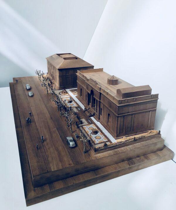 Andrew Pledge's architectural model of New York's Morgan Library in walnut wood. His 10 years as an architectural model maker continues to influence his painting compositions and designs. (Courtesy of Andrew Pledge)