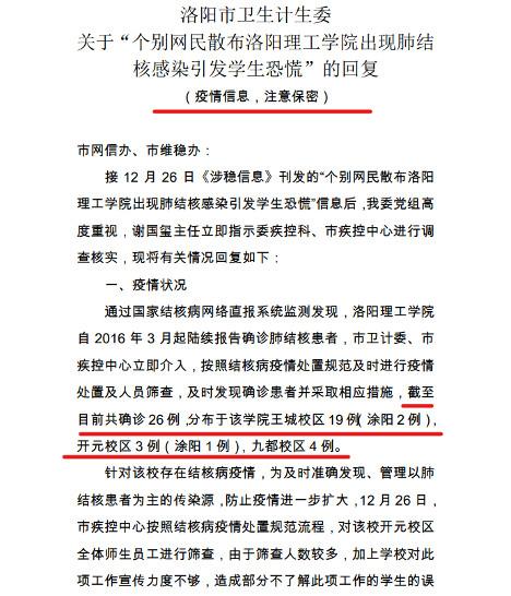 Leaked report from the Luoyang Municipal Commission of Health Planning on the  TB outbreak in Luoyang Institute of Technology. (Provided to The Epoch Times)