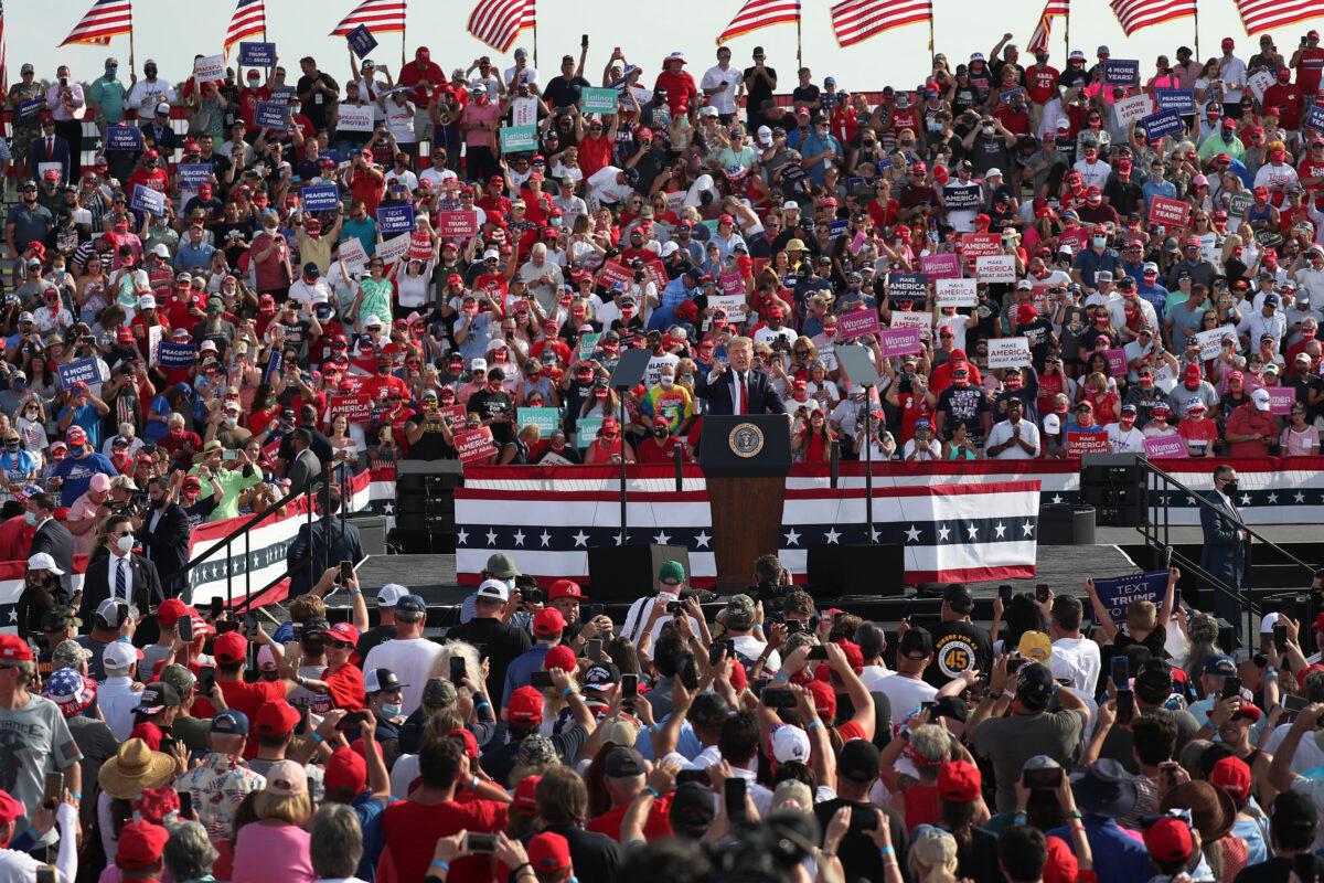 President Donald Trump speaks during a campaign event at the Ocala International Airport on Oct. 16, 2020, in Ocala, Florida. (Joe Raedle/Getty Images)