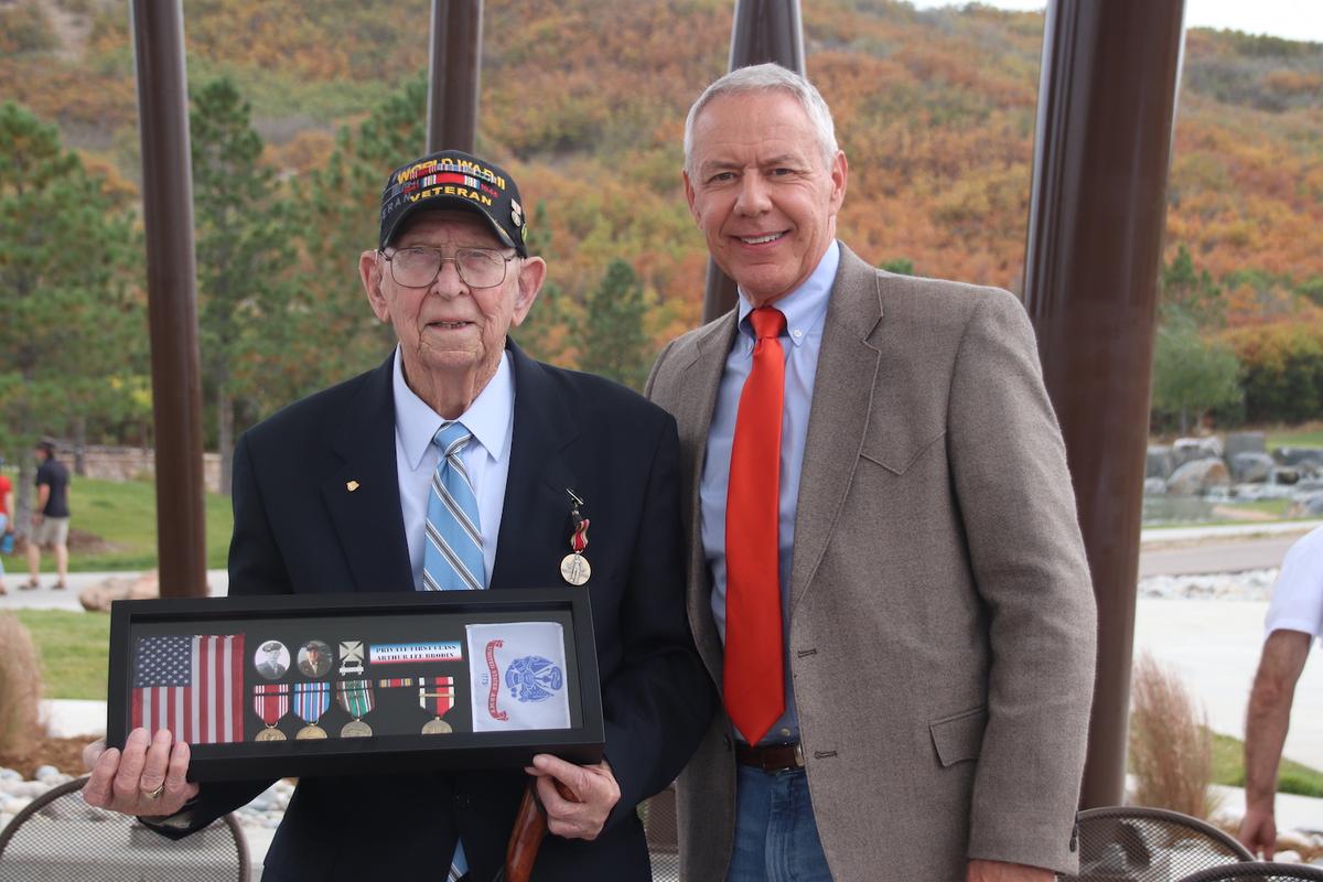 Private First Class Arthur Brodin with Congressman Ken Buck. (Courtesy of Lindsey Curnutte)