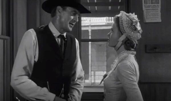 Will Kane (Gary Cooper) tries to explain to his new wife (Grace Kelly) why he must face danger, in “High Noon.” (United Artists)