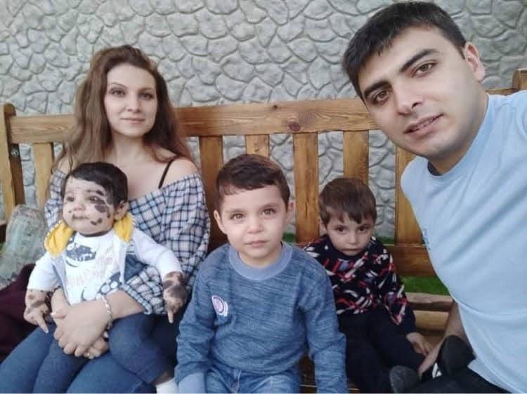 Mariam Petrosyan, 26, and Taron Aristakesyan, 28, with their three sons. (Courtesy of <a href="https://www.instagram.com/baby.boypanda/">Mariam Petrosyan & Taron Aristakesyan</a>)