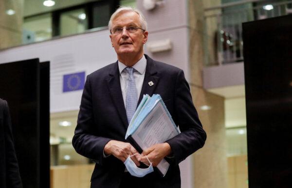 European Union chief Brexit negotiator, Michel Barnier, at a two-day face-to-face EU summit in Brussels on Oct. 15, 2020. (Olivier Hoslet/Pool via Reuters)