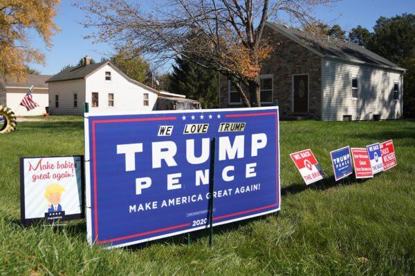 A lawn sign supports President Donald Trump in Big Bend, Wis., on Oct. 7, 2020. (Cara Ding/The Epoch Times)