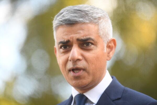 Mayor of London Sadiq Khan makes a statement to the media at New Scotland Yard in London, on Sept. 25, 2020. (Victoria Jones—WPA Pool/Getty Images)