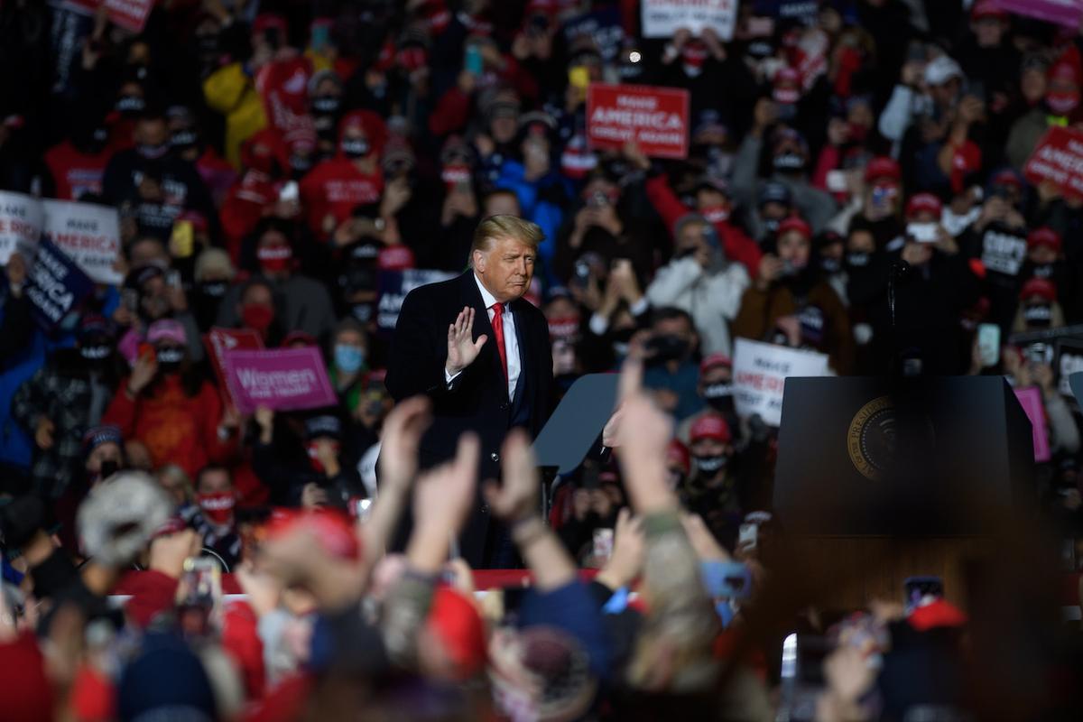 President Donald Trump holds a campaign rally at North Coast Air aeronautical services at Erie International Airport in Erie, Penn., on Oct. 20, 2020. (Jeff Swensen/Getty Images)