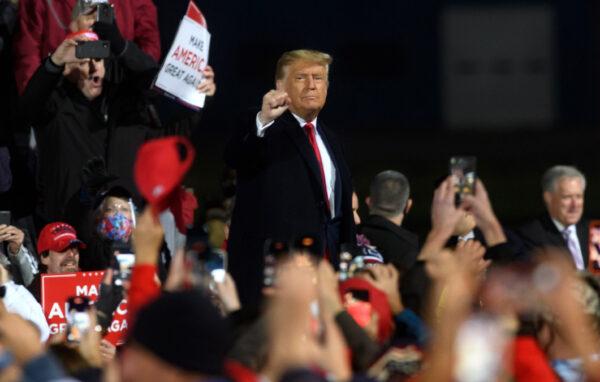 President Donald Trump holds a campaign rally at North Coast Air aeronautical services at Erie International Airport in Erie, Pa., on Oct. 20, 2020. (Jeff Swensen/Getty Images)