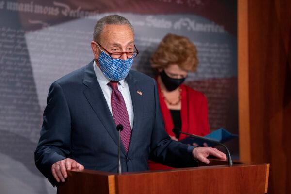 Senate Minority Leader Chuck Schumer (D-NY) speaks during a news conference on Capitol Hill in Washington on Oct. 20, 2020. (Stefani Reynolds/Getty Images)