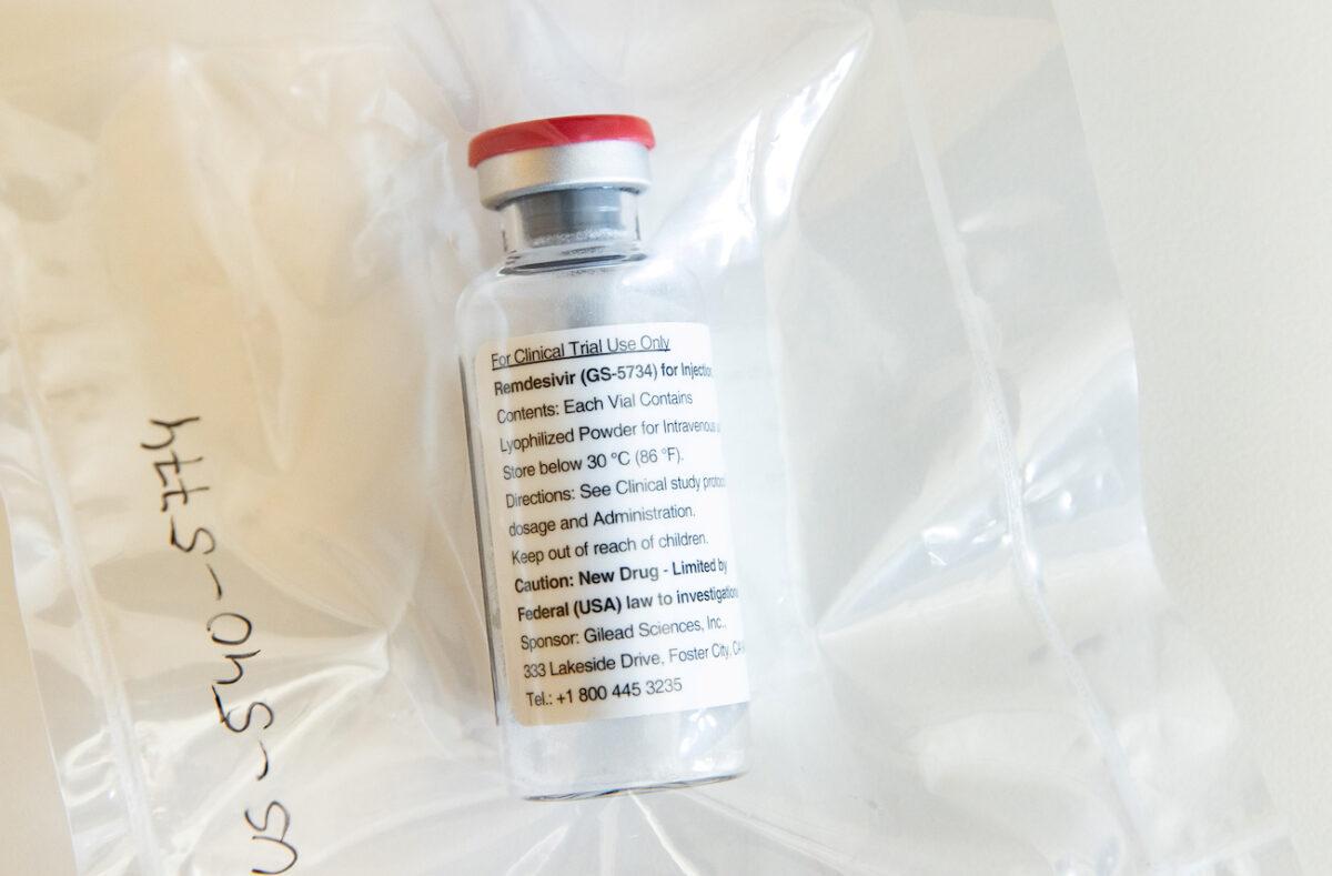 An ampule of Gilead Sciences COVID-19 antiviral remdesivir is pictured at <span id="title">University Medical Center Hamburg-Eppendorf, in </span>Hamburg, Germany, on April 8, 2020. (Ulrich Perrey/Pool via Reuters)