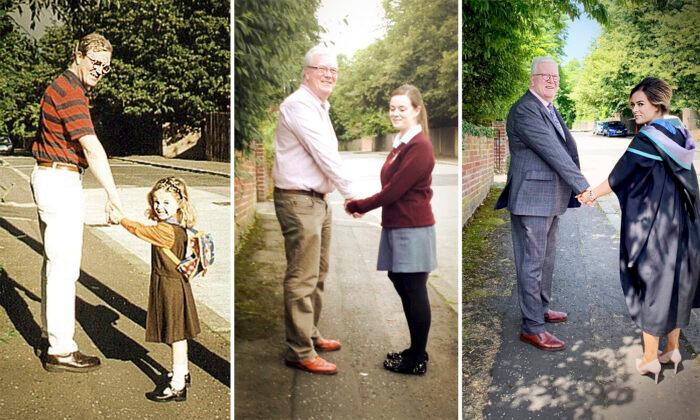 Dad and Daughter Take the Same Photo at 3 Stages in Her School Life–and It Goes Viral