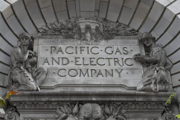 A Pacific Gas & Electric sign is displayed on the exterior of a PG&E building in San Francisco, Calif., on April 16, 2020. (Jeff Chiu/AP Photo)