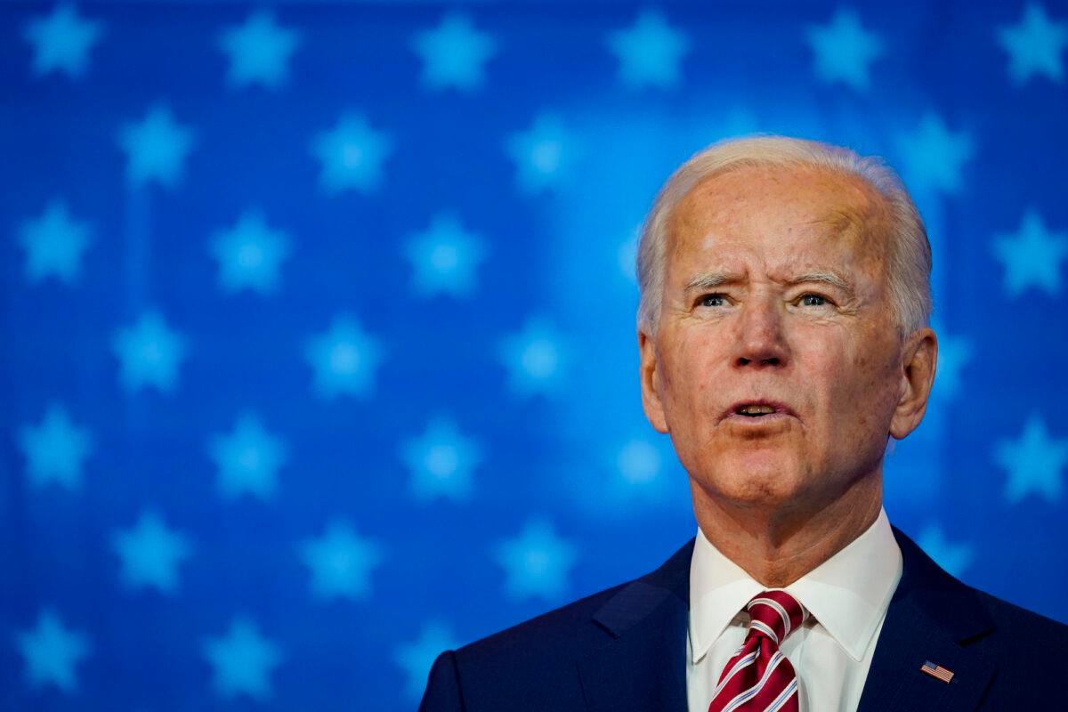 Democratic presidential nominee Joe Biden speaks at a rally in Wilmington, Del., on Oct. 23, 2020. (Drew Angerer/Getty Images)