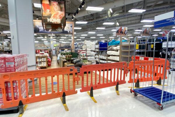 Non-essential items are blocked off in a Tesco supermarket on Western Avenue on Oct. 23, 2020 in Cardiff, Wales. (Matthew Horwood/Getty Images)