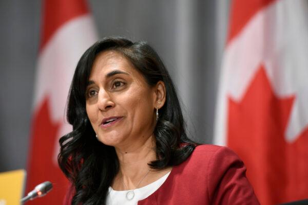 Minister of Public Services and Procurement Anita Anand speaks during a news conference on the COVID-19 pandemic on Parliament Hill in Ottawa, on Sept. 25, 2020. (Justin Tang/The Canadian Press)