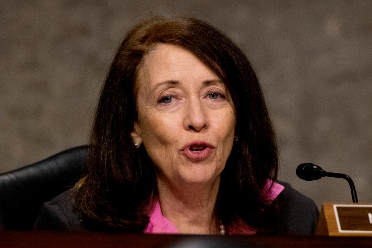 Sen. Maria Cantwell, D-Wash., speaks as U.S. Trade Representative Robert Lighthizer appears at a Senate Finance Committee hearing on U.S. trade on Capitol Hill in Washington on June 17, 2020. (Andrew Harnik-Pool/Getty Images)