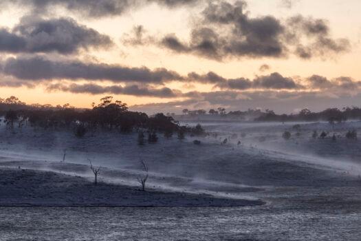 A heavy blanket of snow is seen at dawn over Lake Eucumbene near Old Adaminaby (Brook Mitchell/Getty Images)
