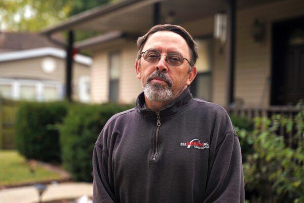 Jeff Myers stands in front of his home in Riley, Ind., on Oct. 20, 2020. (Cara Ding/The Epoch Times)