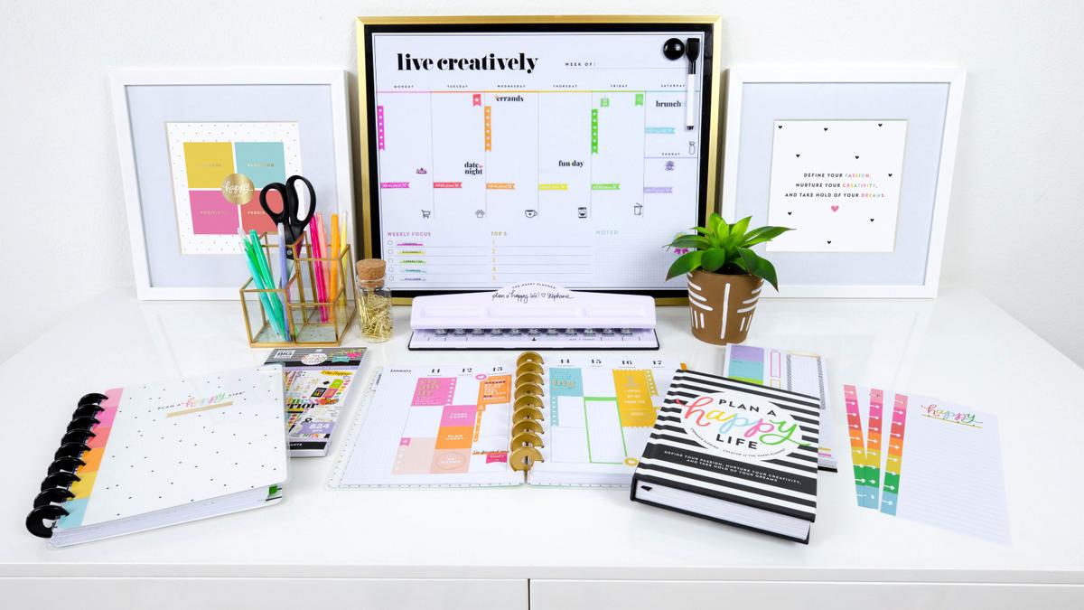 The Happy Planner's range of products include a guided journal, planner, stickers, and dry erase board. (Courtesy of The Happy Planner)