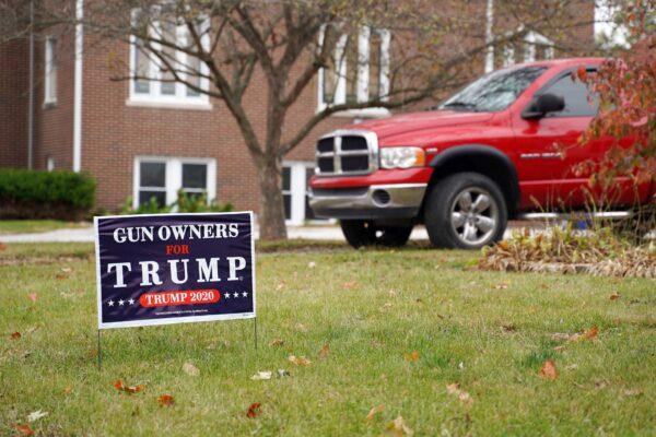 An election sign stands on a lawn in Riley, Ind., on Oct. 20, 2020. (Cara Ding/The Epoch Times)