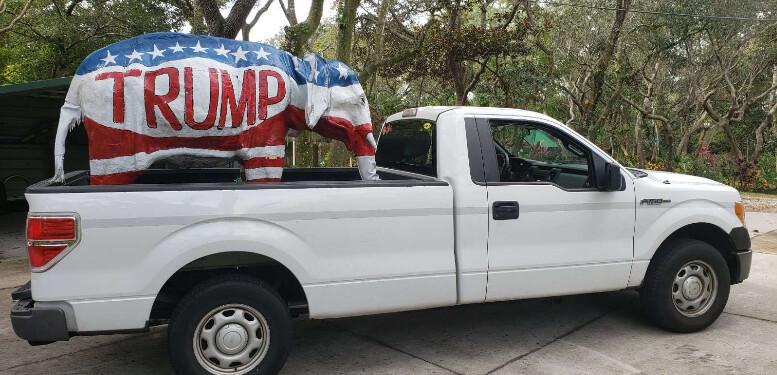Tyler Maxwell's truck, which features an elephant statue with "TRUMP" painted on its side, in a file photo. (United States District Court for the Middle District of Florida)