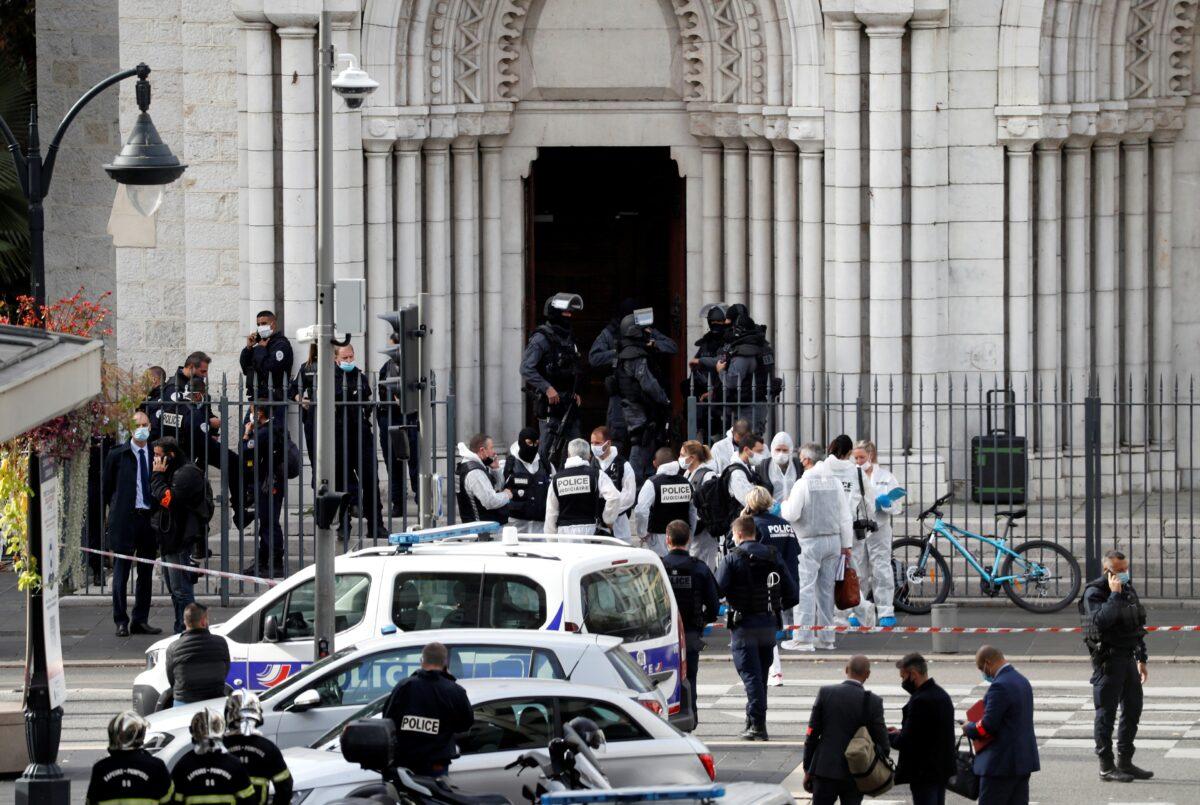 Security forces guard the area after a knife attack at Notre-Dame church in Nice, France, on Oct. 29, 2020. (Eric Gaillard/Reuters)