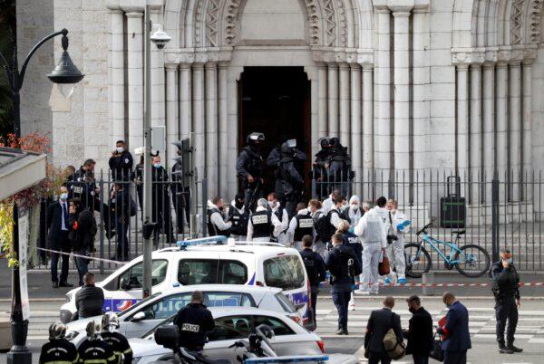 Security forces guard the area after a knife attack at Notre Dame church in Nice, France, on Oct. 29, 2020. (Eric Gaillard/Reuters)