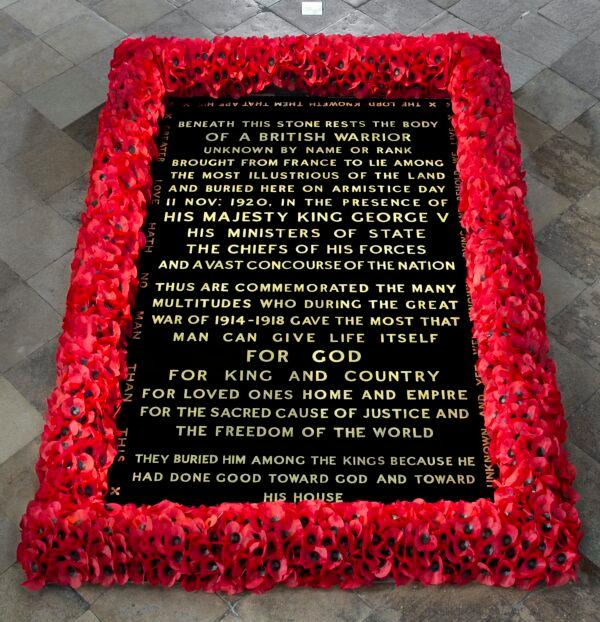 The dedication on the Unknown Warrior’s grave at Westminster Abbey, London. (Dean and Chapter of Westminster)