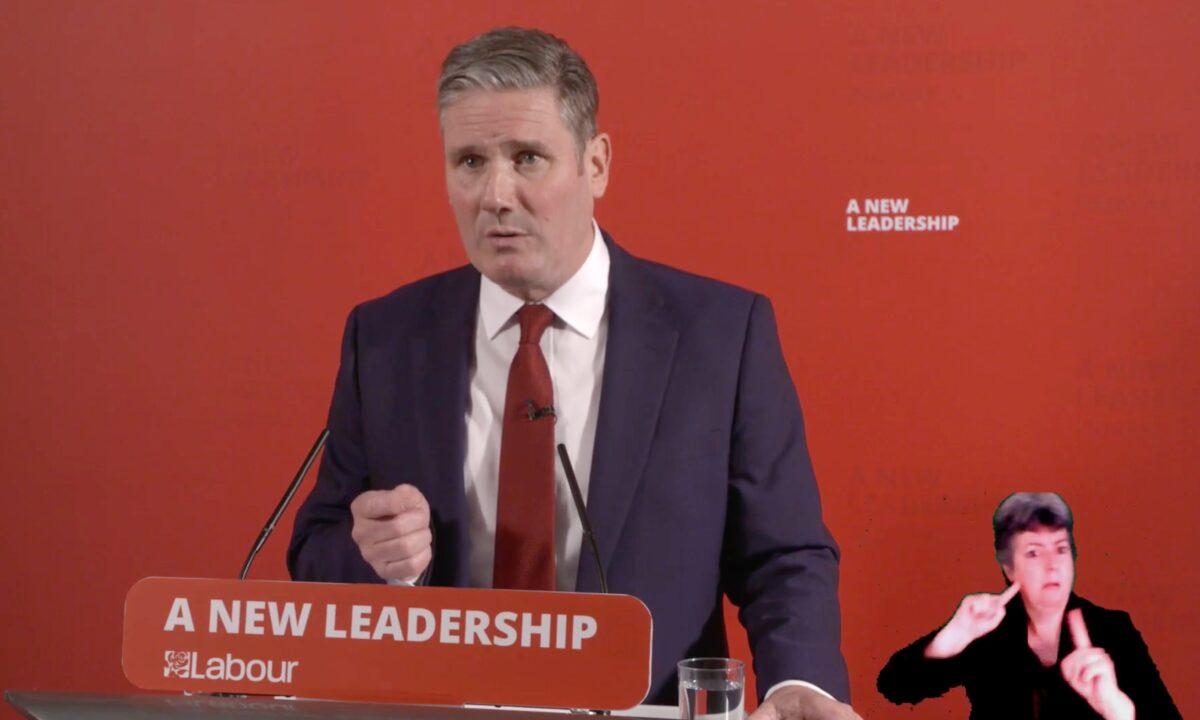 Labour Party leader Keir Starmer makes a statement during a live broadcast after the Equality and Human Rights Commission found in its antisemitism investigation into the Labour Party that it was responsible for unlawful acts of harassment and discrimination. (Screenshot/The Labour Party)