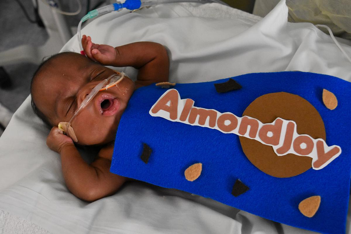 Baby from the Tallahassee Memorial HealthCare NICU dressed up in an Almond Joy candy bar costume. (Courtesy of <a href="https://www.facebook.com/TallahasseeMemorial">Tallahassee Memorial HealthCare</a>)