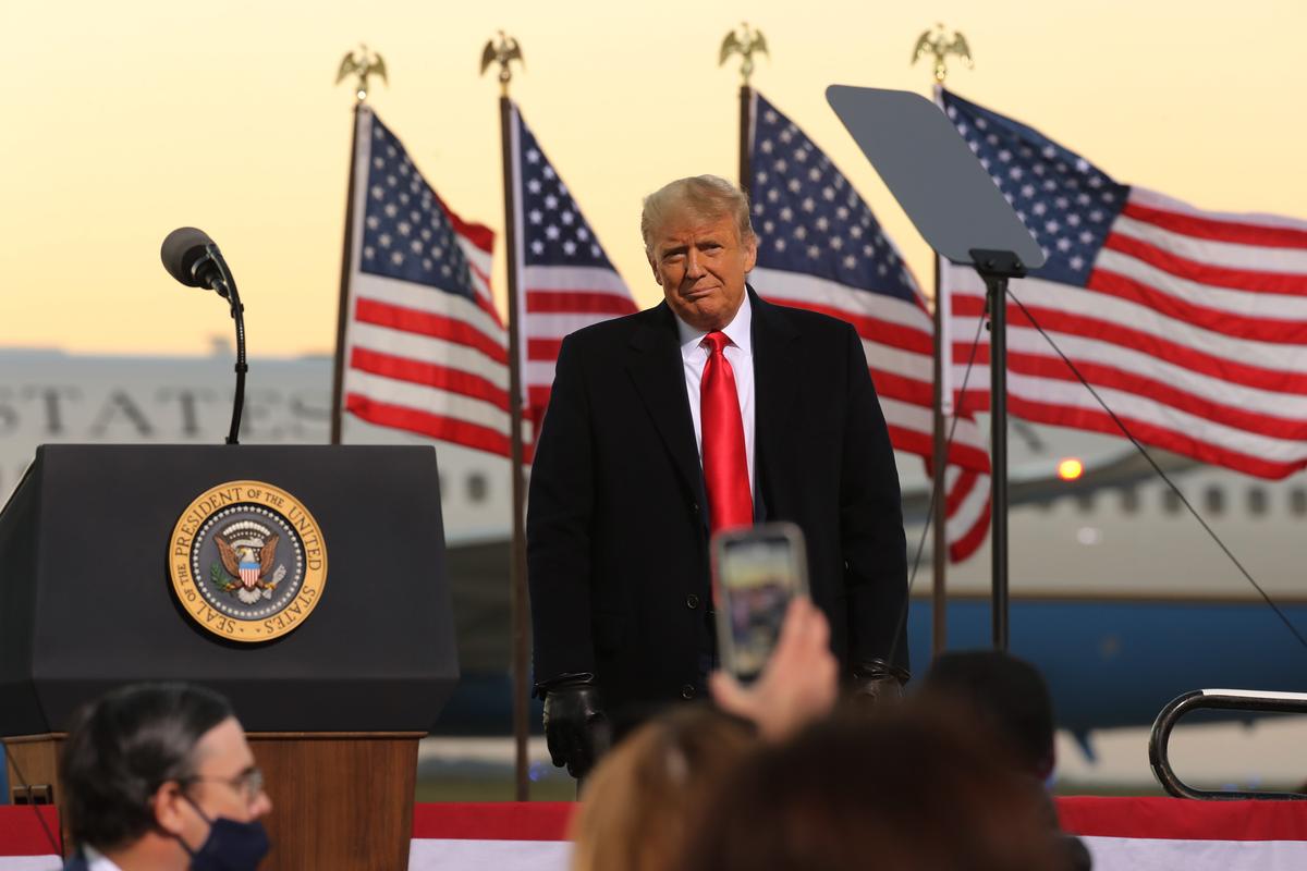 President Donald Trump arrives for a campaign rally at Rochester International Airport in Rochester, Minn., on Oct. 30, 2020. (Chip Somodevilla/Getty Images)