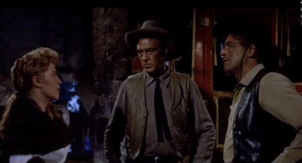 (L–R) Denise Darcel, Gary Cooper, and Burt Lancaster in “Vera Cruz.” (United Artists)