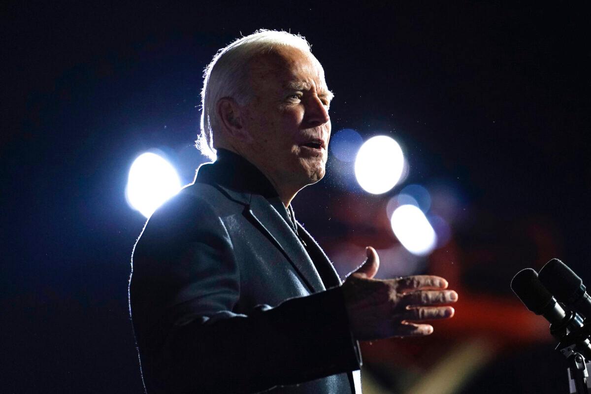 Democratic presidential candidate former Vice President Joe Biden speaks at a rally at Belle Isle Casino in Detroit, Mich., on Oct. 31, 2020. (Andrew Harnik/AP Photo)